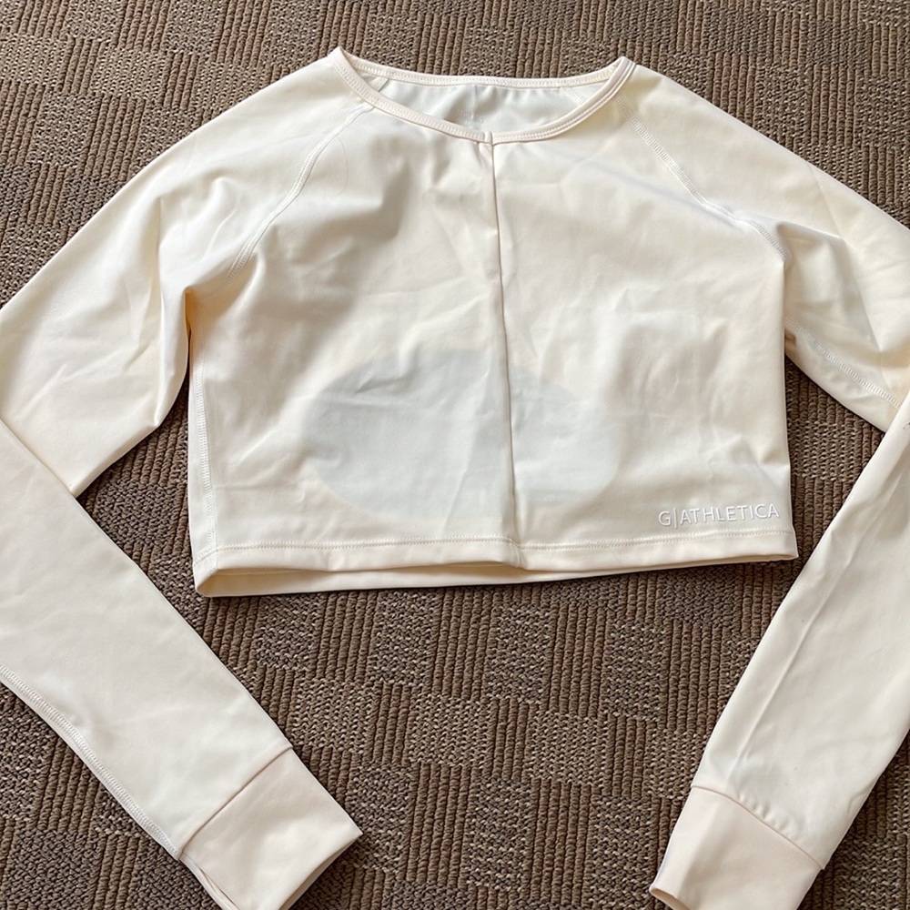 G-athletica yellow long sleeve workout crop top.